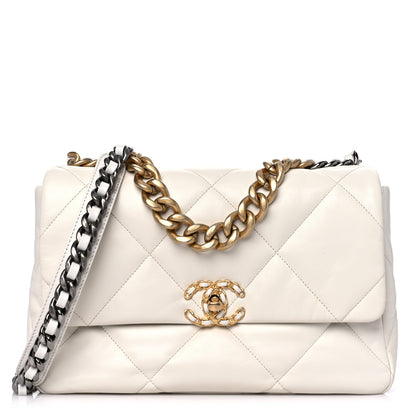 Chanel Goatskin Quilted Large Chanel 19 Flap White 1 of 12