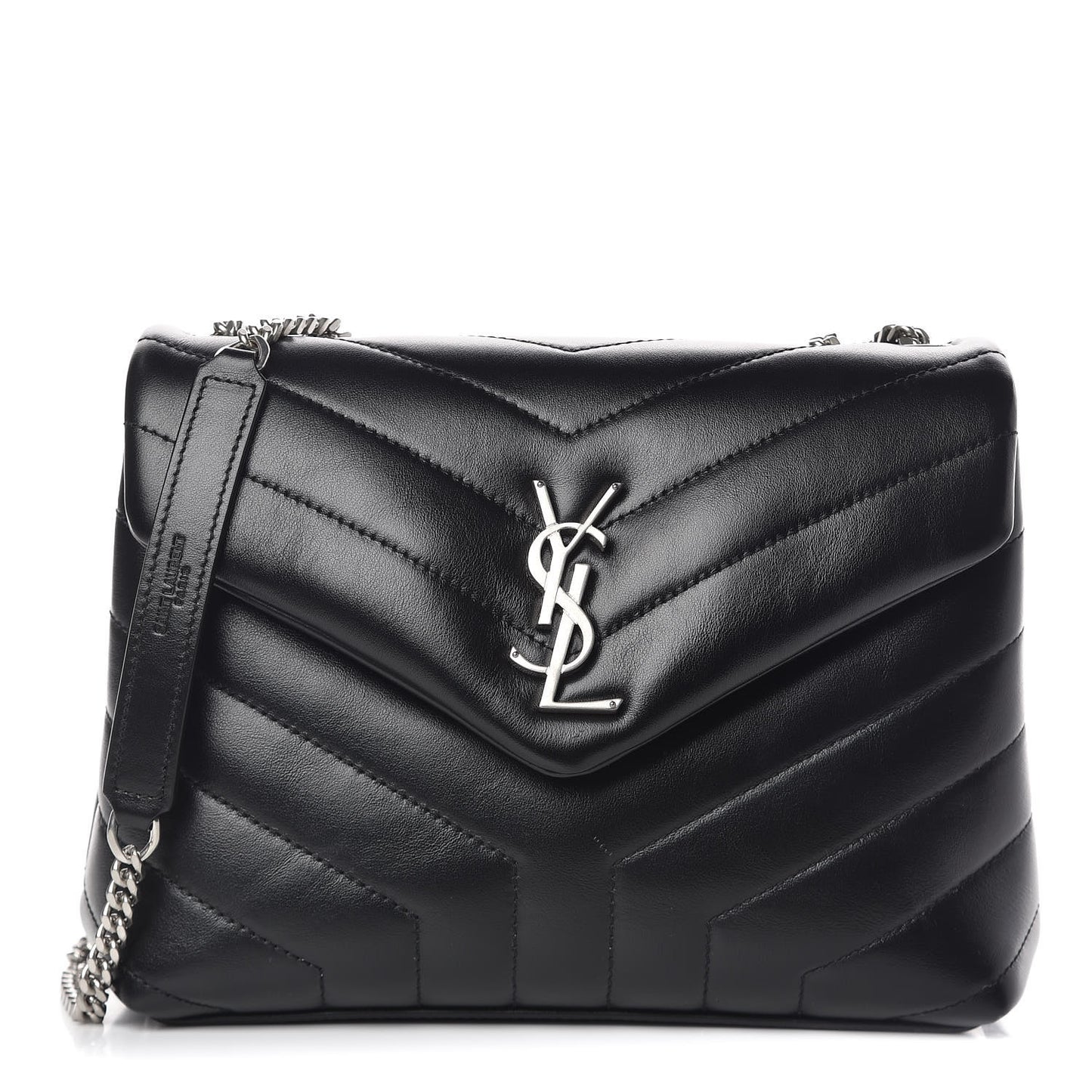 Calfskin Y Quilted Monogram Small Loulou Chain Satchel Black