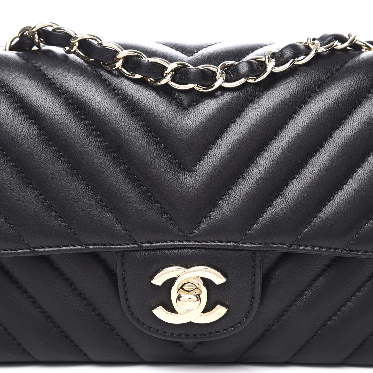 Lambskin Chevron Quilted Mini Rectangular Flap Black