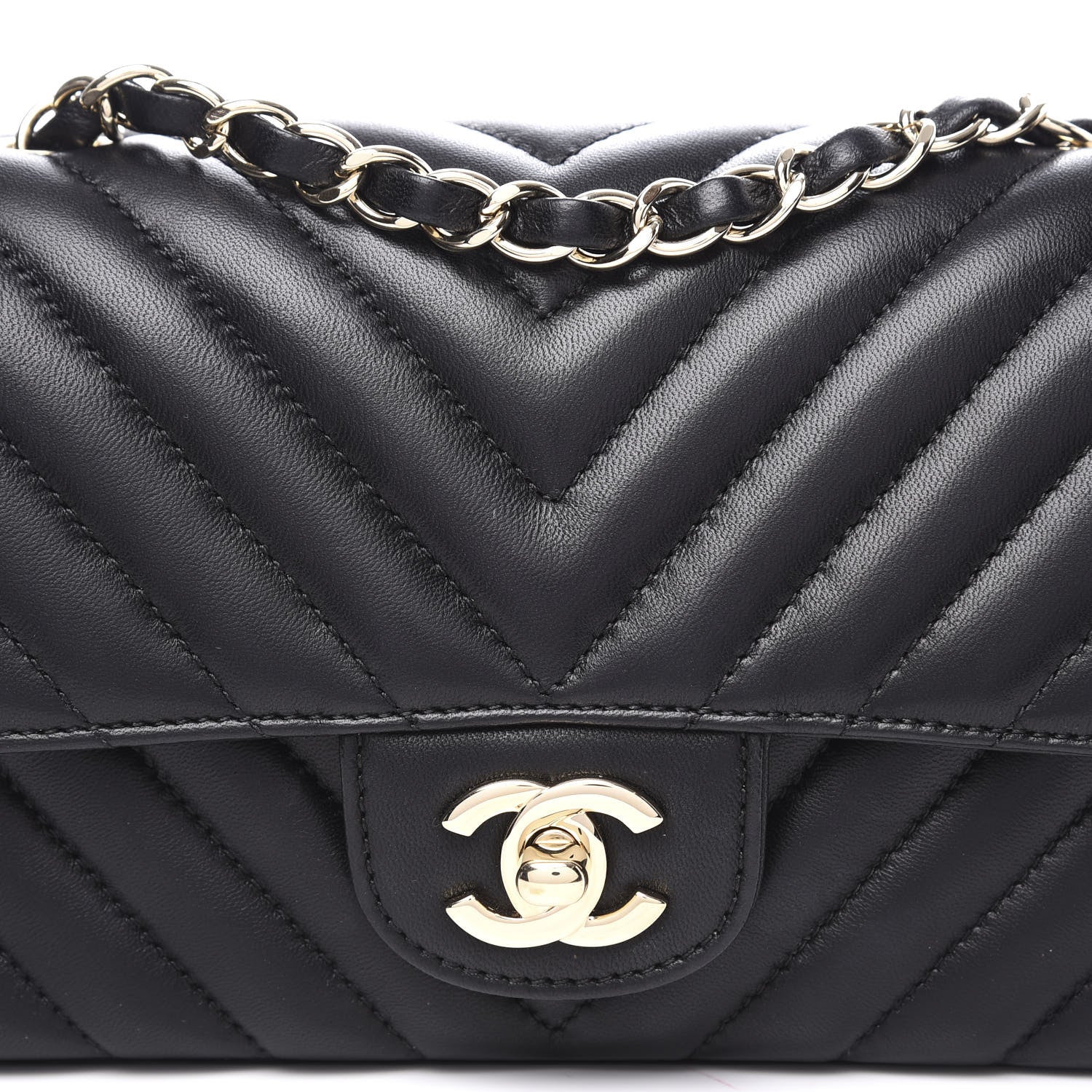 Chanel Lambskin Chevron Quilted Mini Rectangular Flap Black 10 of 10