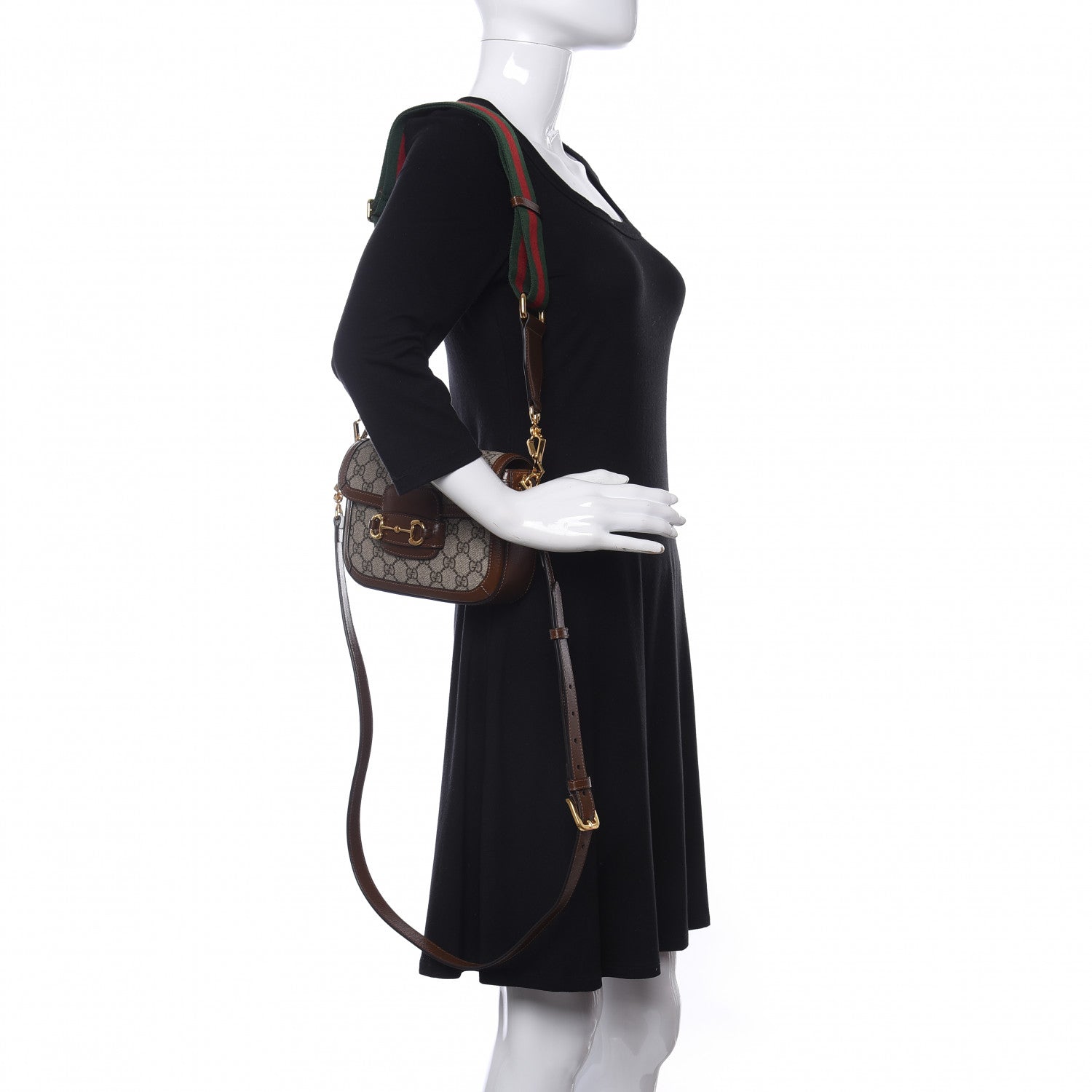 Gucci GG Supreme Monogram Web Mini Horsebit 1955 Shoulder Bag Beige Brown Sugar 3 of 12