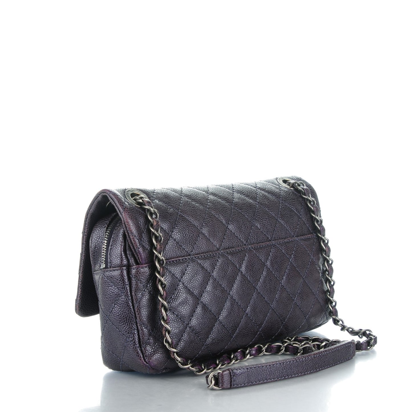 Iridescent Caviar Quilted Small Chic Flap Dark Purple