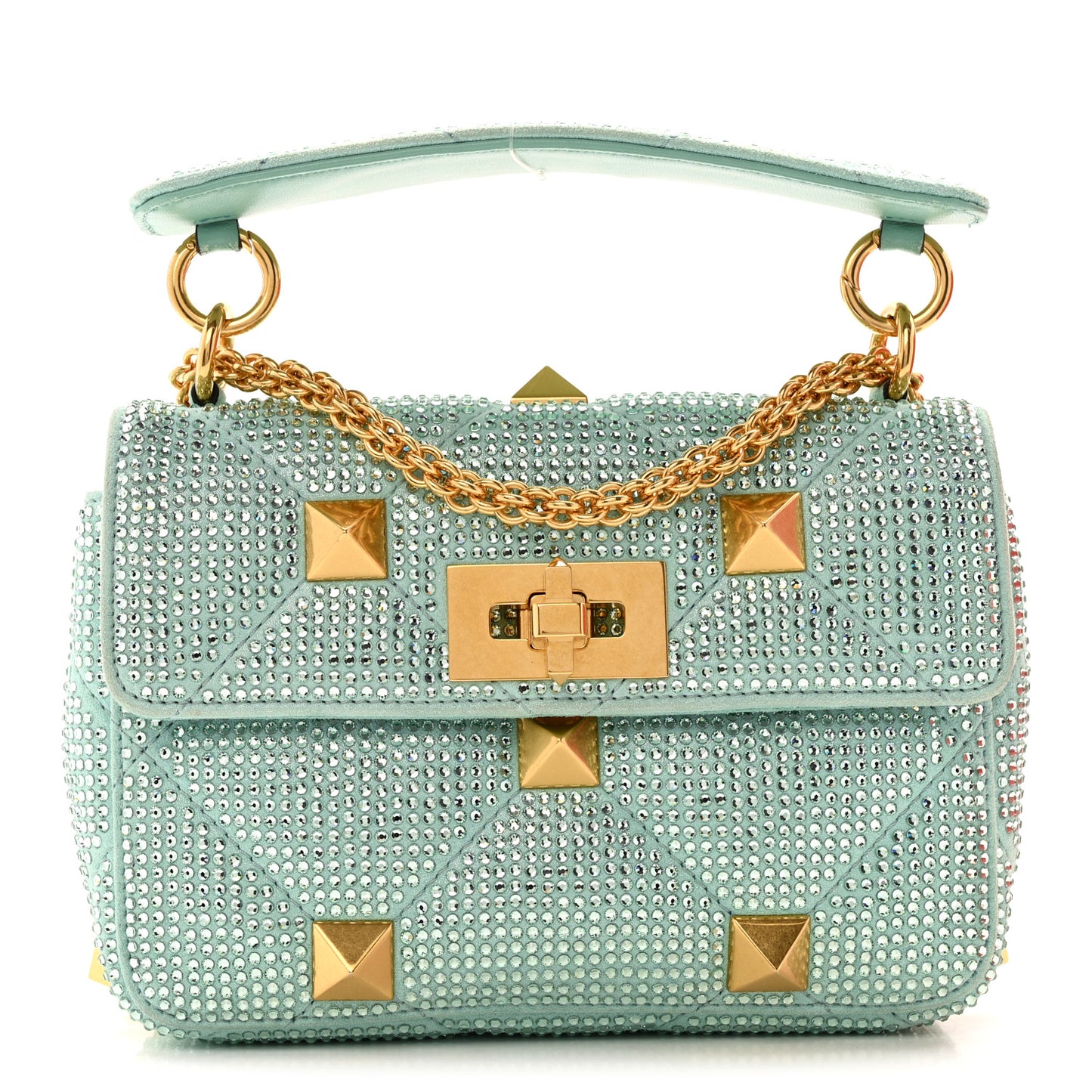 Crystal Suede Small Roman Stud Shoulder Bag Green