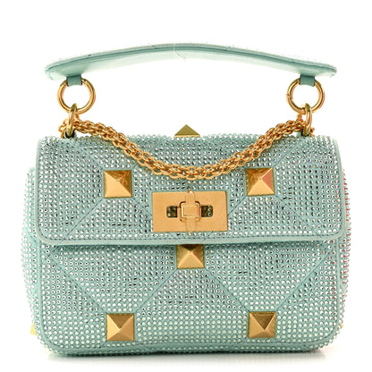 Valentino Garavani Crystal Suede Small Roman Stud Shoulder Bag Green 1 of 13