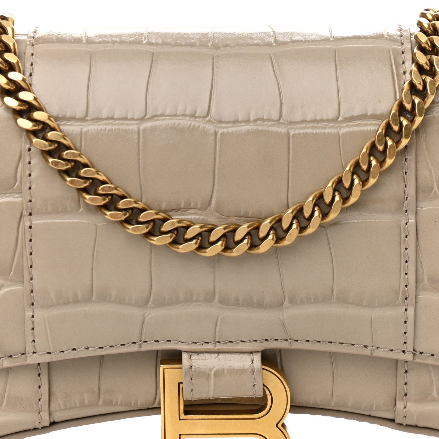 Shiny Calfskin Crocodile Embossed Hourglass Chain Bag Taupe
