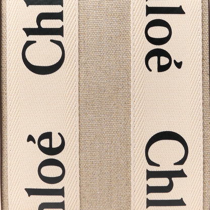 Chloe Linen Calfskin Small Woody Ribbon Tote With Strap White Pink 8 of 10