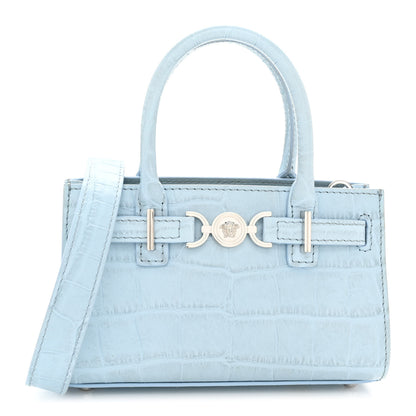 Versace Calfskin Crocodile Embossed Mini Medusa '95 Tote Pastel Blue 1 of 10