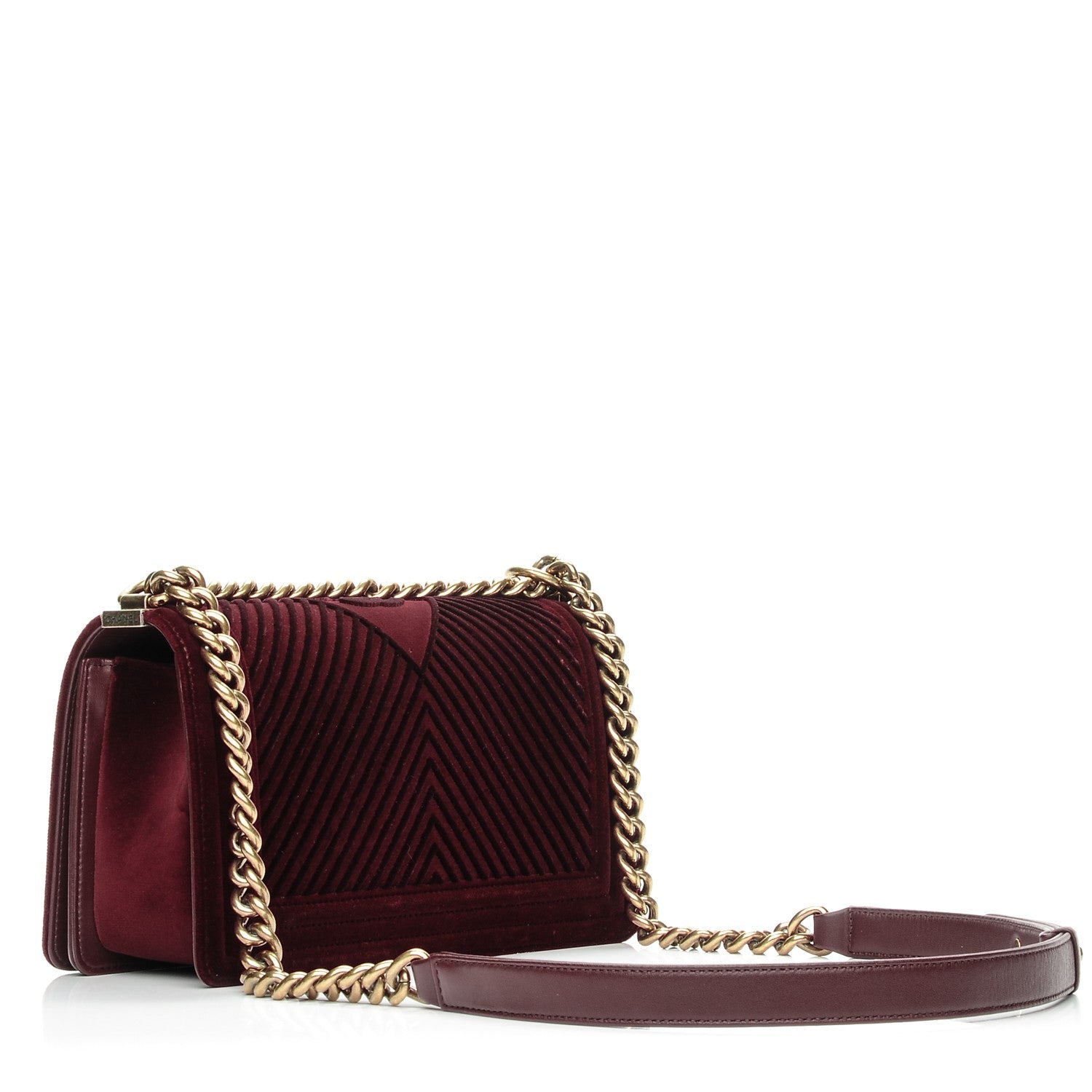 Chanel Velvet Chevron Medium Boy Flap Burgundy 4 of 10