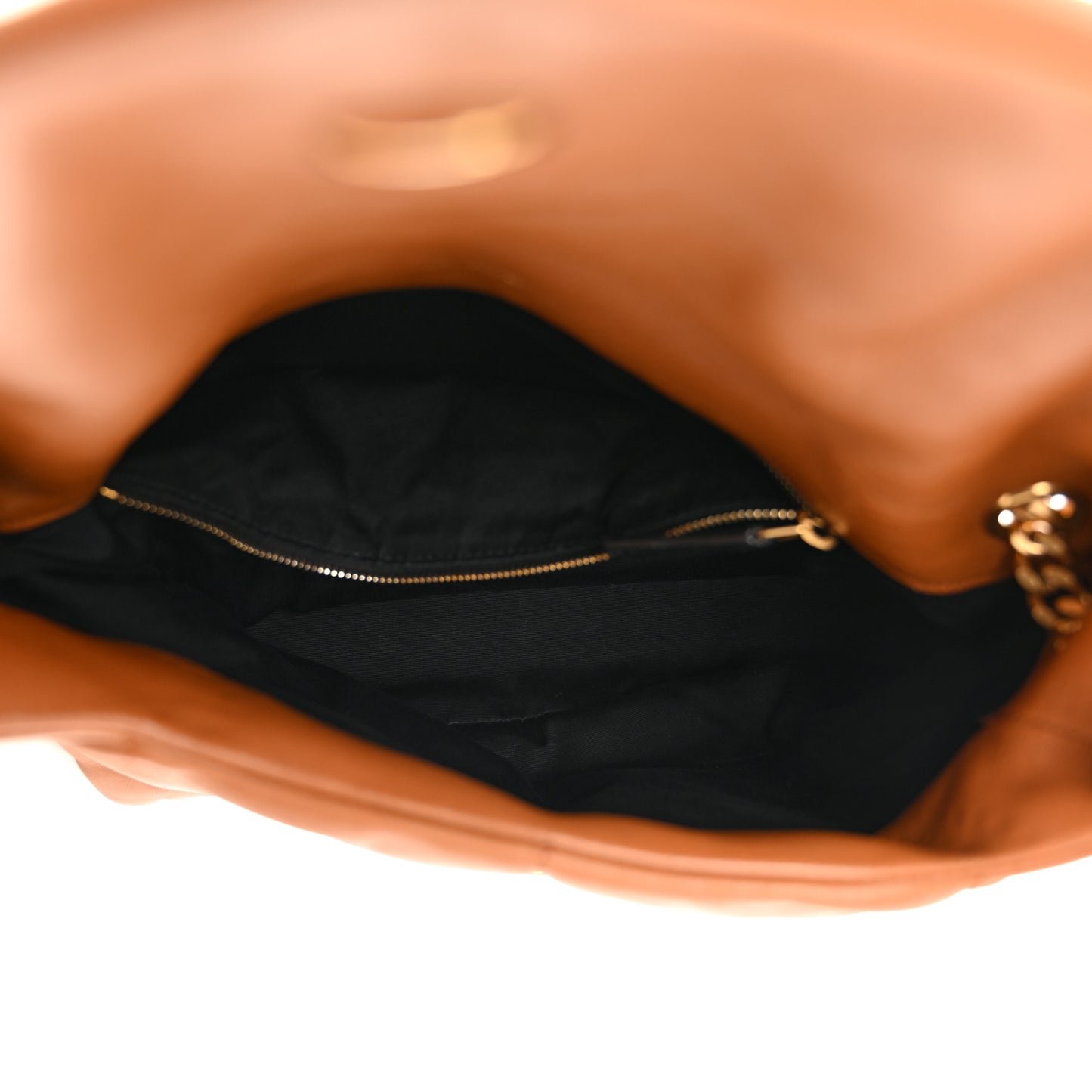 Lambskin Quilted Medium Loulou Puffer Monogram Chain Satchel Miel Dark