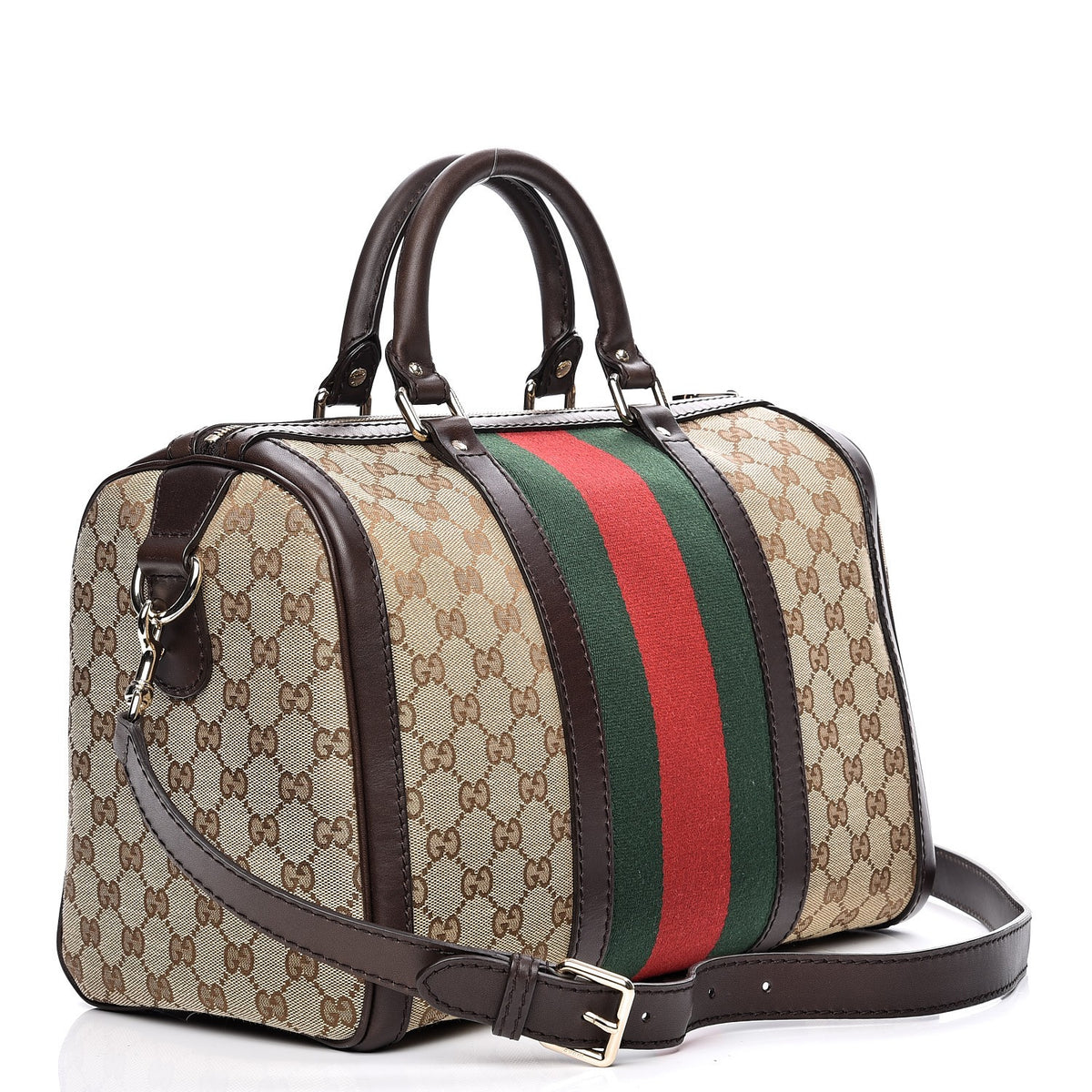 Gucci Monogram Vintage Web Medium Boston Dark Brown 4 of 14