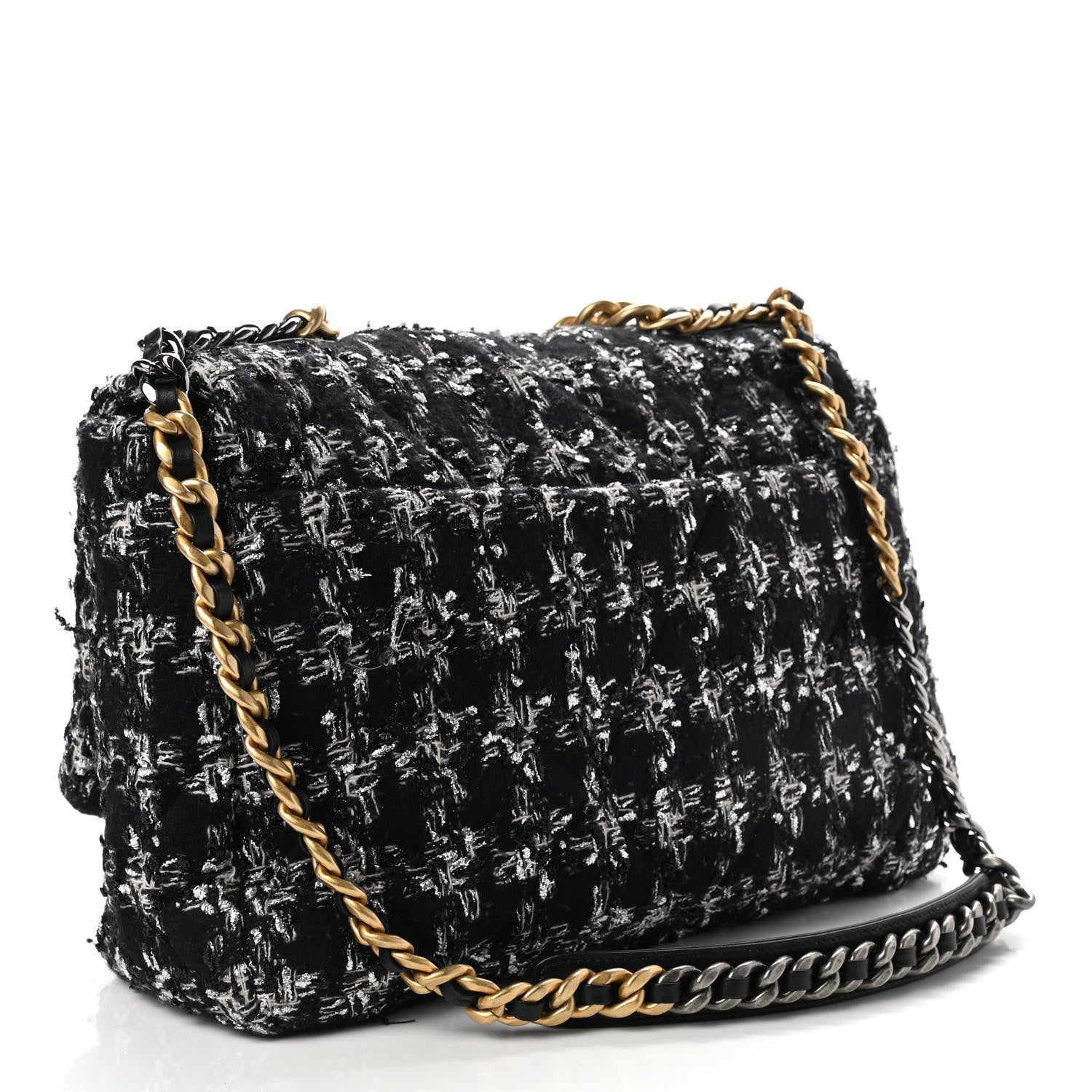 Chanel Tweed Quilted Maxi Chanel 19 Flap Black Silver Ecru 3 of 11