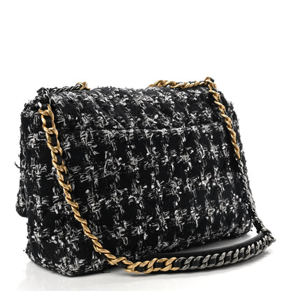 Chanel Tweed Quilted Maxi Chanel 19 Flap Black Silver Ecru 3 of 11
