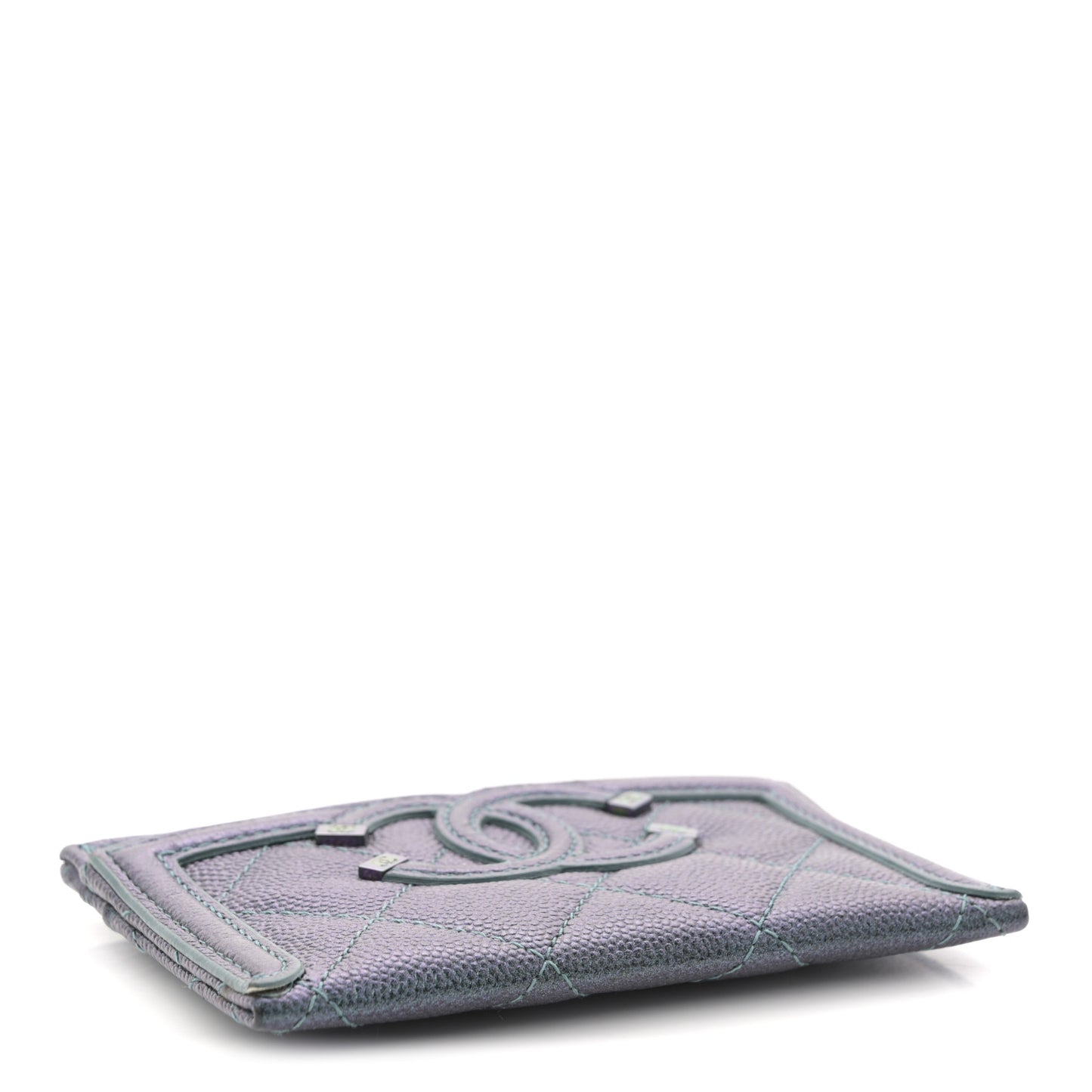 Iridescent Caviar Quilted Filigree Card Holder Dark Turquoise