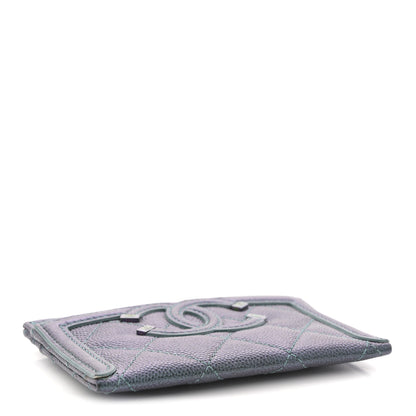 Chanel Iridescent Caviar Quilted Filigree Card Holder Dark Turquoise 4 of 7
