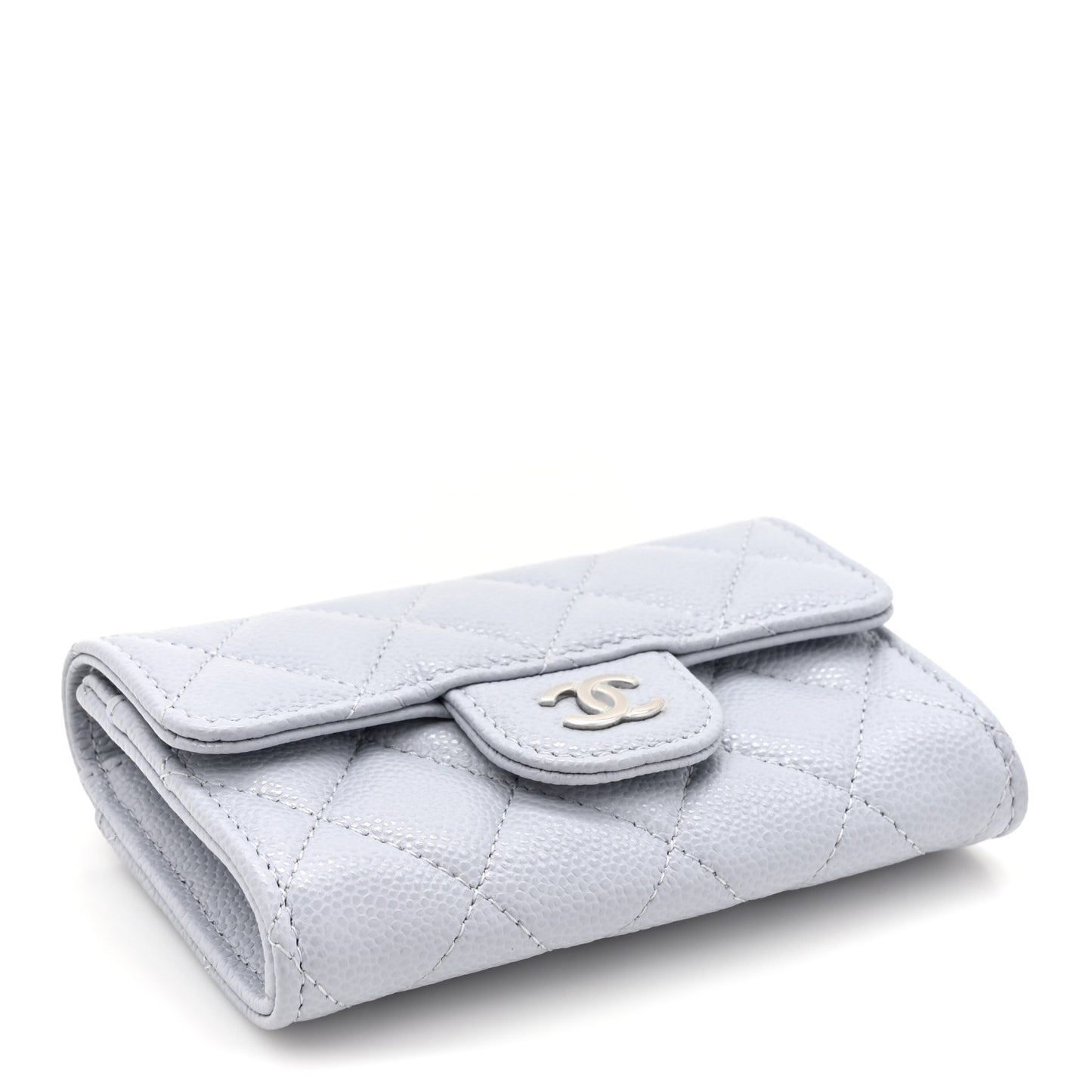 Caviar Quilted Flap Card Holder Wallet Light Grey