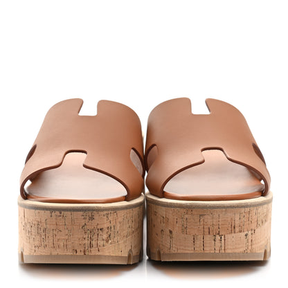 Hermes Calfskin Cork Eze 30 Sandals 39 Marron Glaise 2 of 8