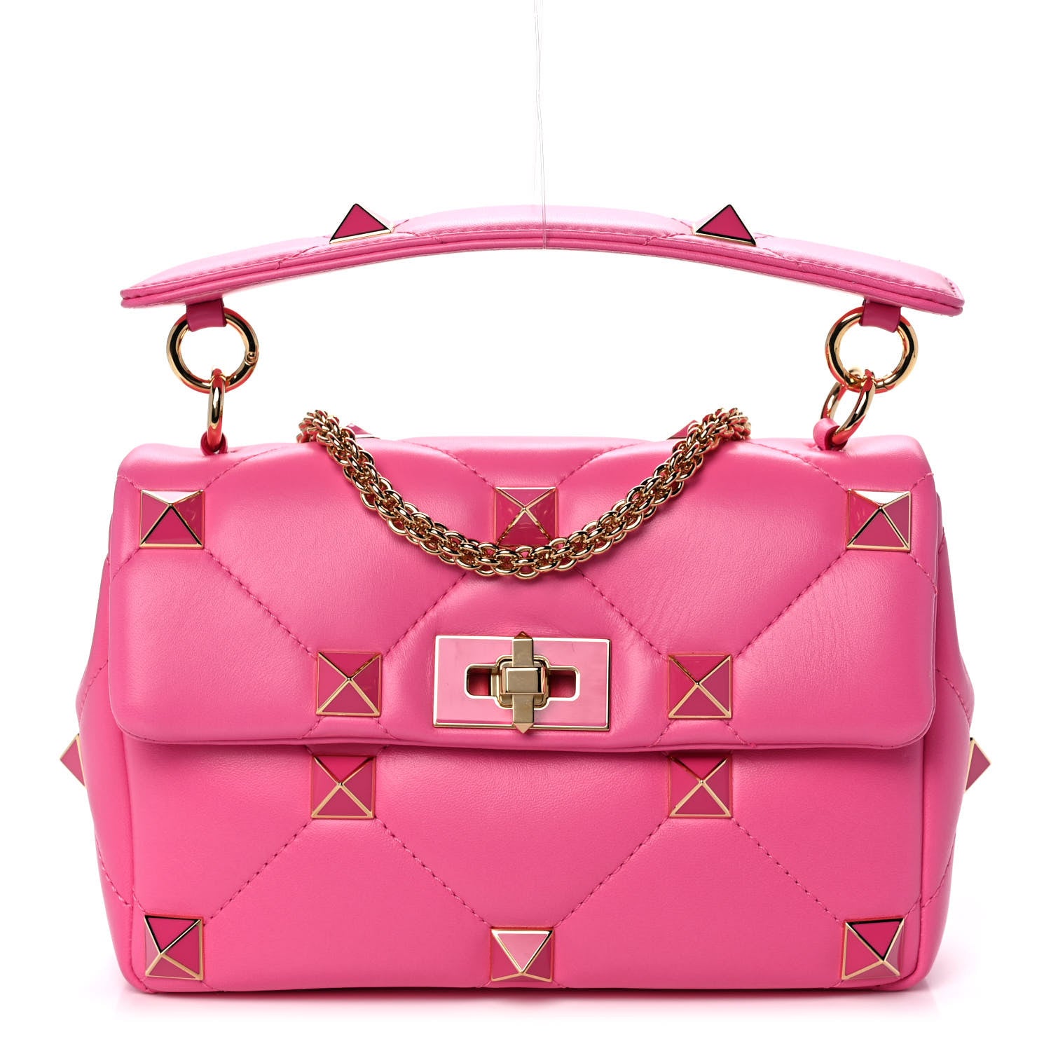 Valentino Garavani Nappa Enamel Medium Roman Stud Shoulder Bag Feminine Pink 1 of 11