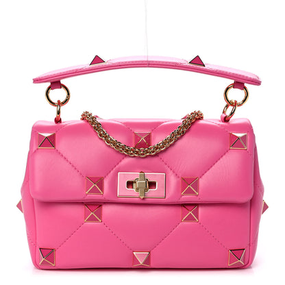 Valentino Garavani Nappa Enamel Medium Roman Stud Shoulder Bag Feminine Pink 1 of 11