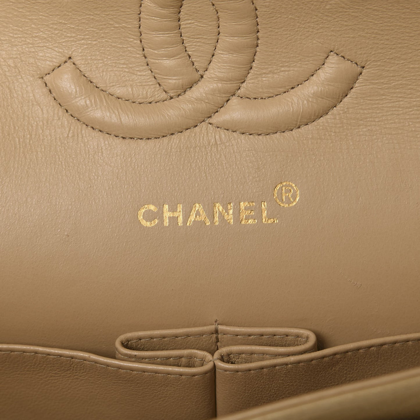 Lambskin Quilted Medium Double Flap Beige