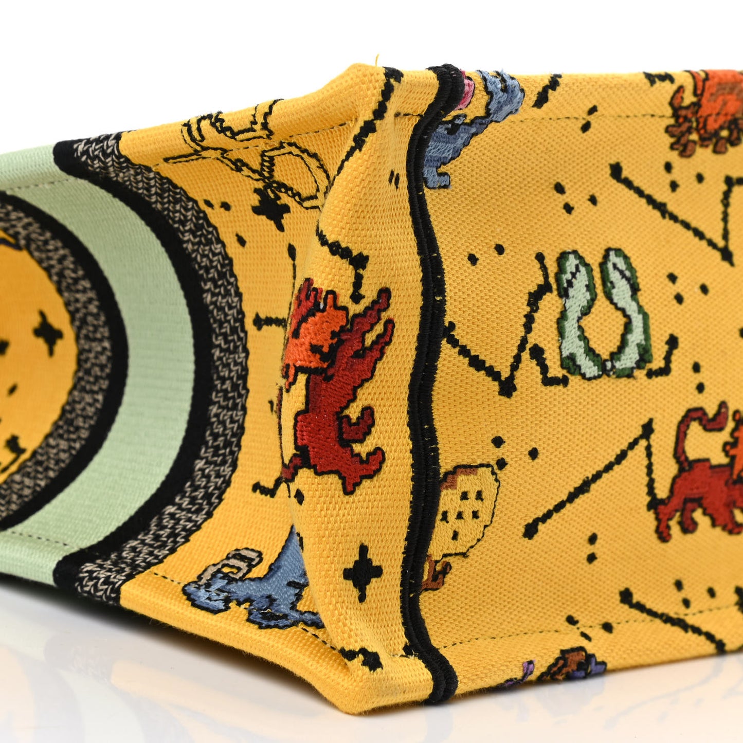 Canvas Embroidered Small Pixel Zodiac Book Tote Yellow Multicolor