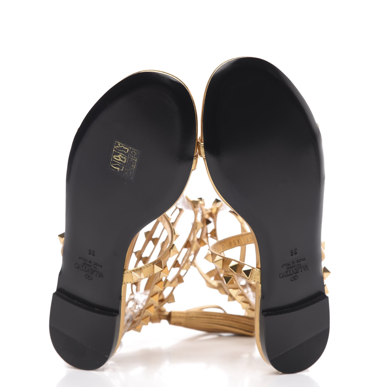 Valentino Garavani Metallic Nappa Rockstud Flair Ankle Wrap Flat Sandals 36 Deep Gold 5 of 7