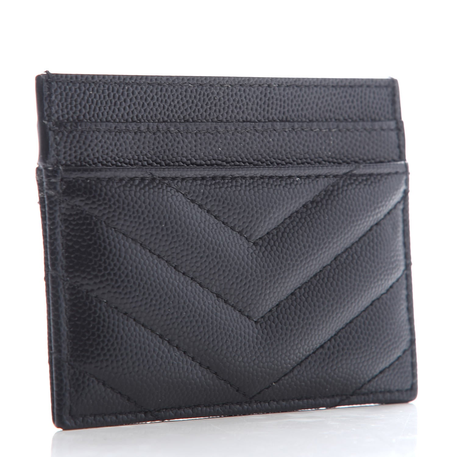 Saint Laurent Grain De Poudre Matelasse Chevron Monogram Credit Card Case Black 3 of 6
