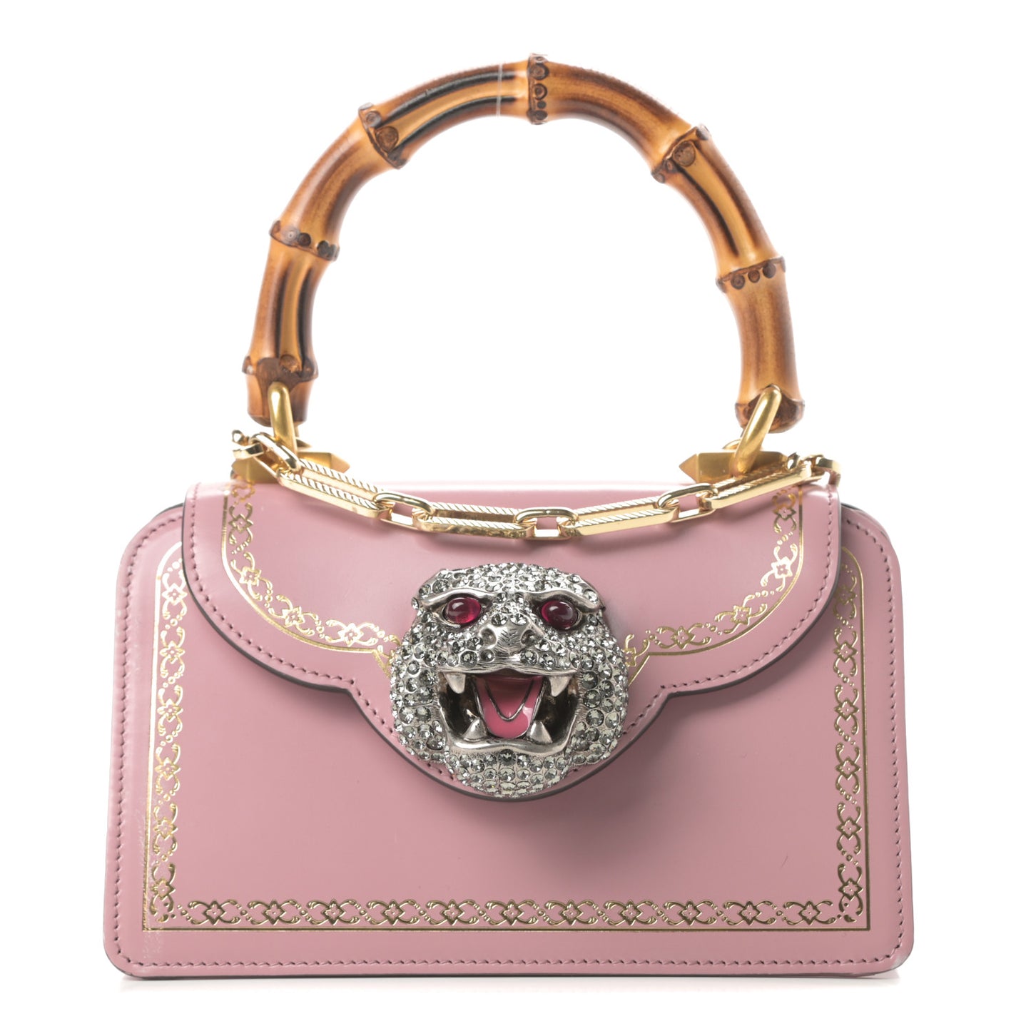 Calfskin Bamboo Crystal Mini Thiara Top Handle Bag Carmine Rose Gold