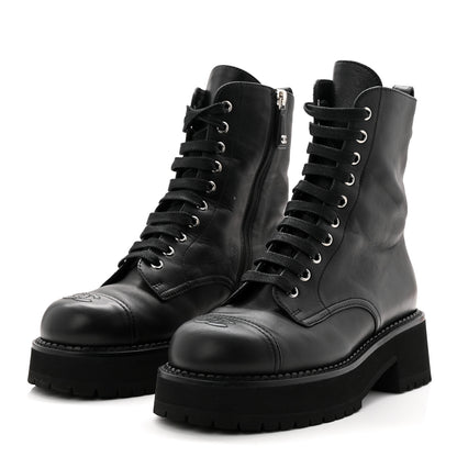 Chanel Calfskin Cap Toe Lace Up Combat Boots 39 Black 3 of 11