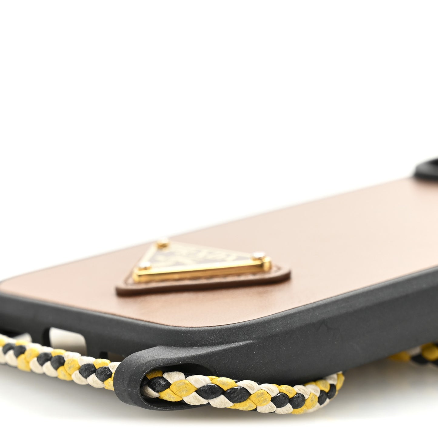 Vitello Metal Triangle Logo iPhone 16 Pro Case With Strap Cognac