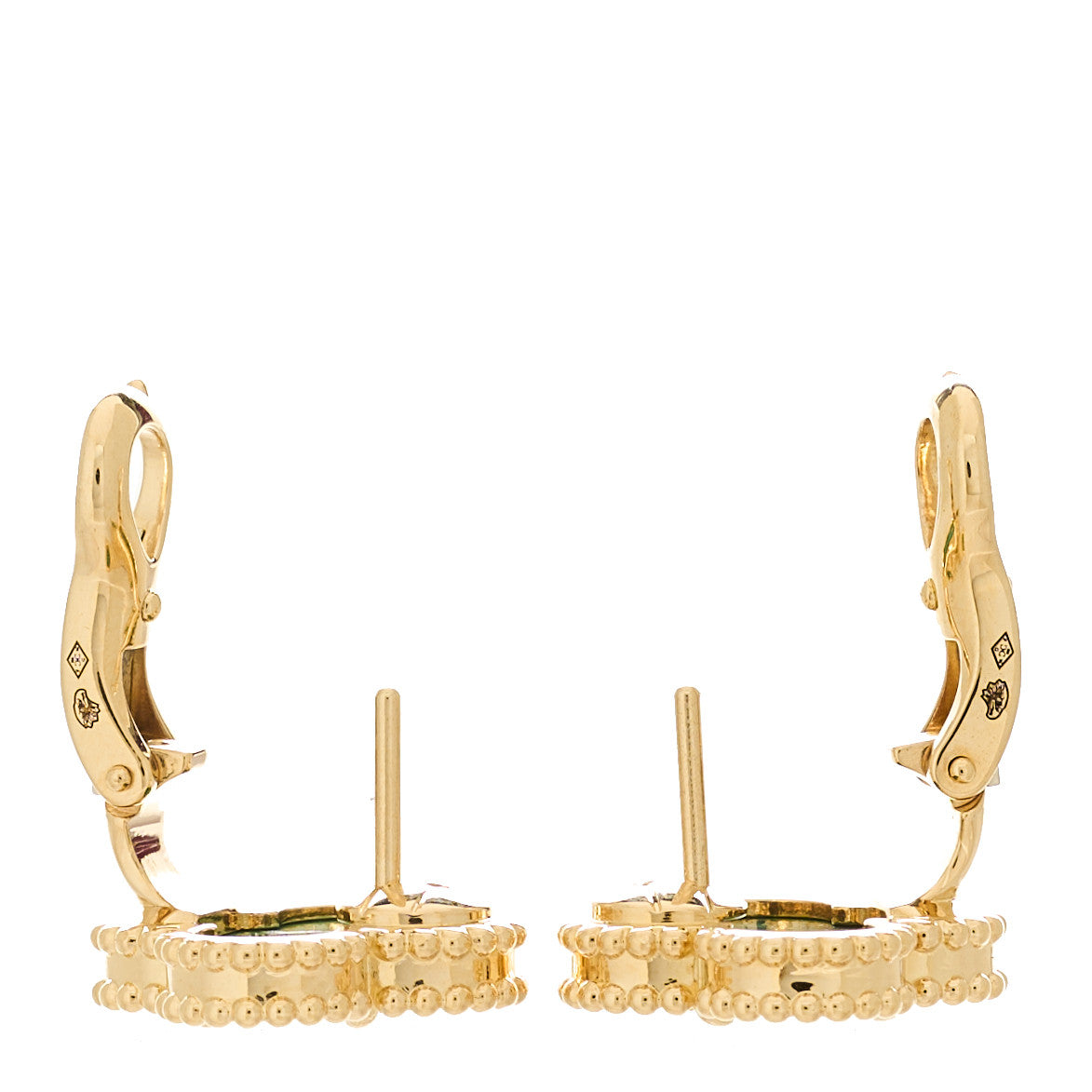 18K Yellow Gold Malachite Vintage Alhambra Earrings