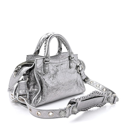 Balenciaga Agneau Arena Crystal Neo Cagole Handbag XS Silver 3 of 12