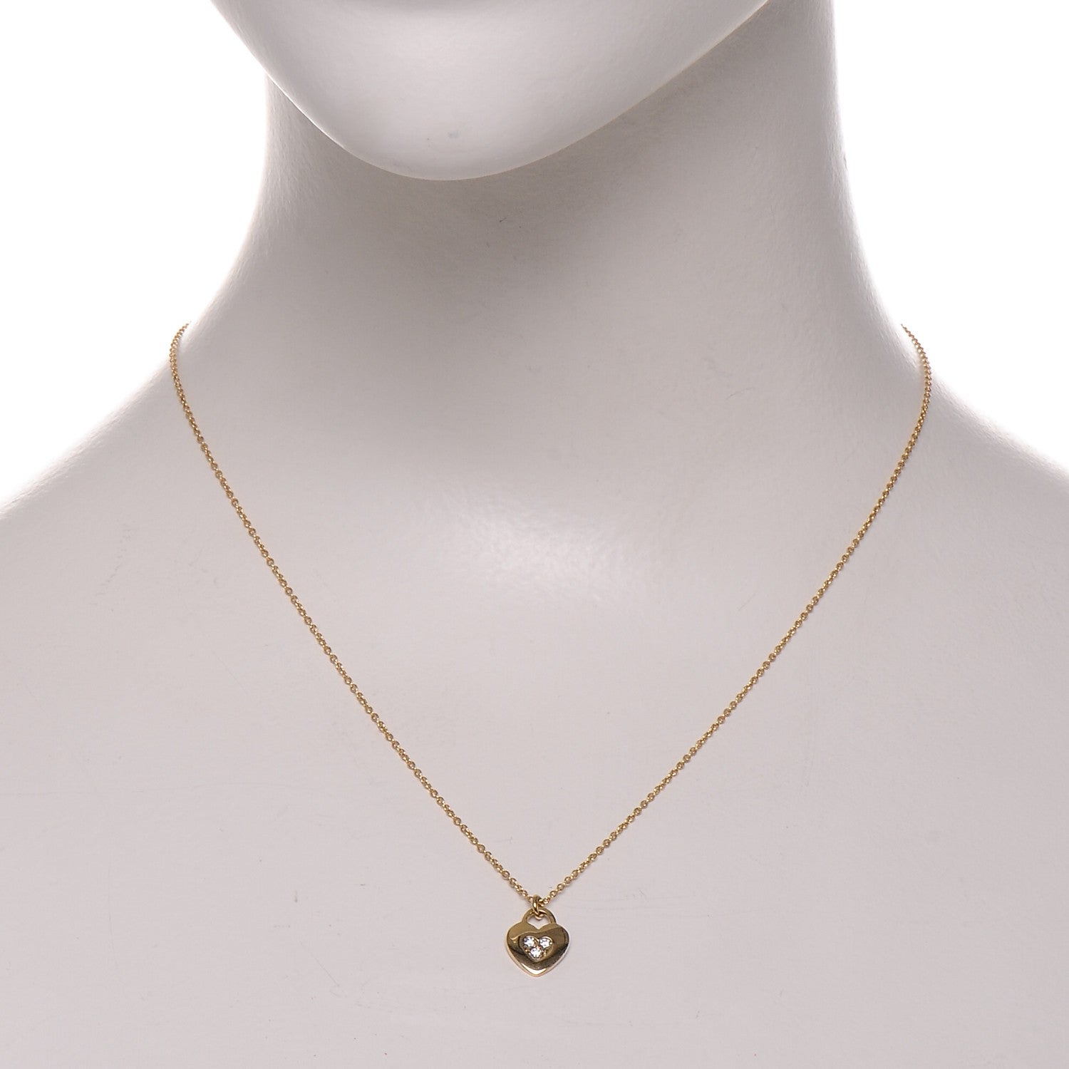 Tiffany 18K Yellow Gold Diamond Mini Heart Lock Pendant Necklace 2 of 5