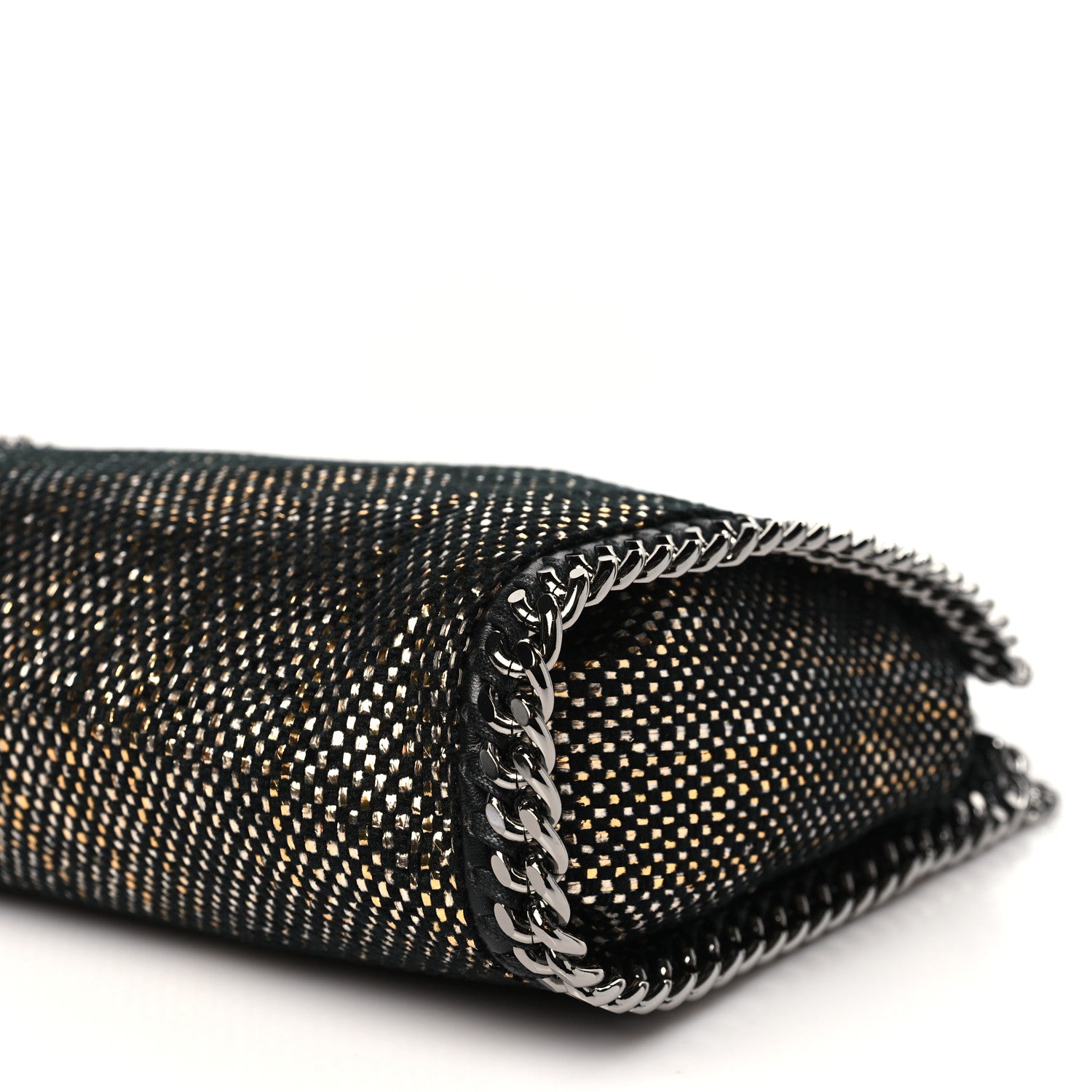 Stella McCartney Metallic Woven Raffia Mini Fold Over Falabella Black Gold 10 of 10