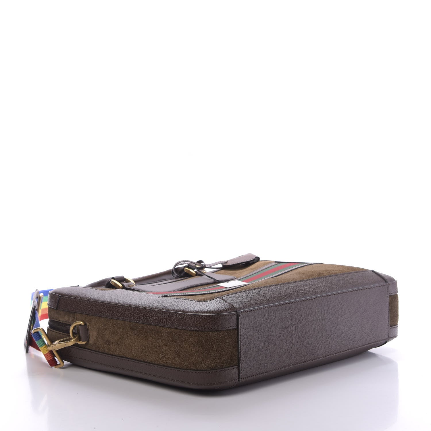 Gucci Suede Rainbow Strap Briefcase Brown 3 of 10
