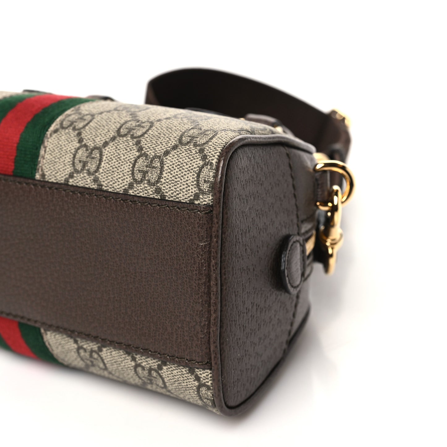 GG Supreme Monogram Textured Dollar Calfskin Web Mini Ophidia Top Handle Bowler Bag Beige Ebony New Acero