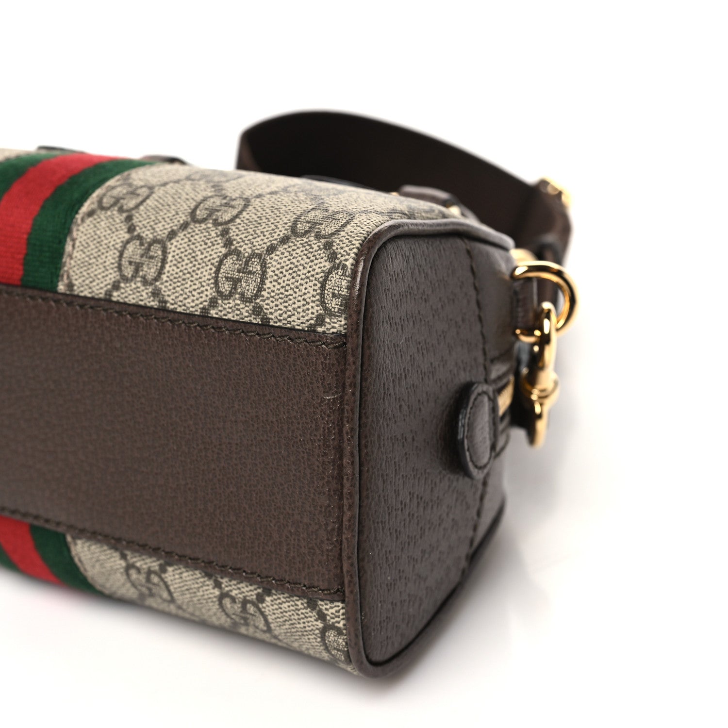 Gucci GG Supreme Monogram Textured Dollar Calfskin Web Mini Ophidia Top Handle Bowler Bag Beige Ebony New Acero 10 of 10