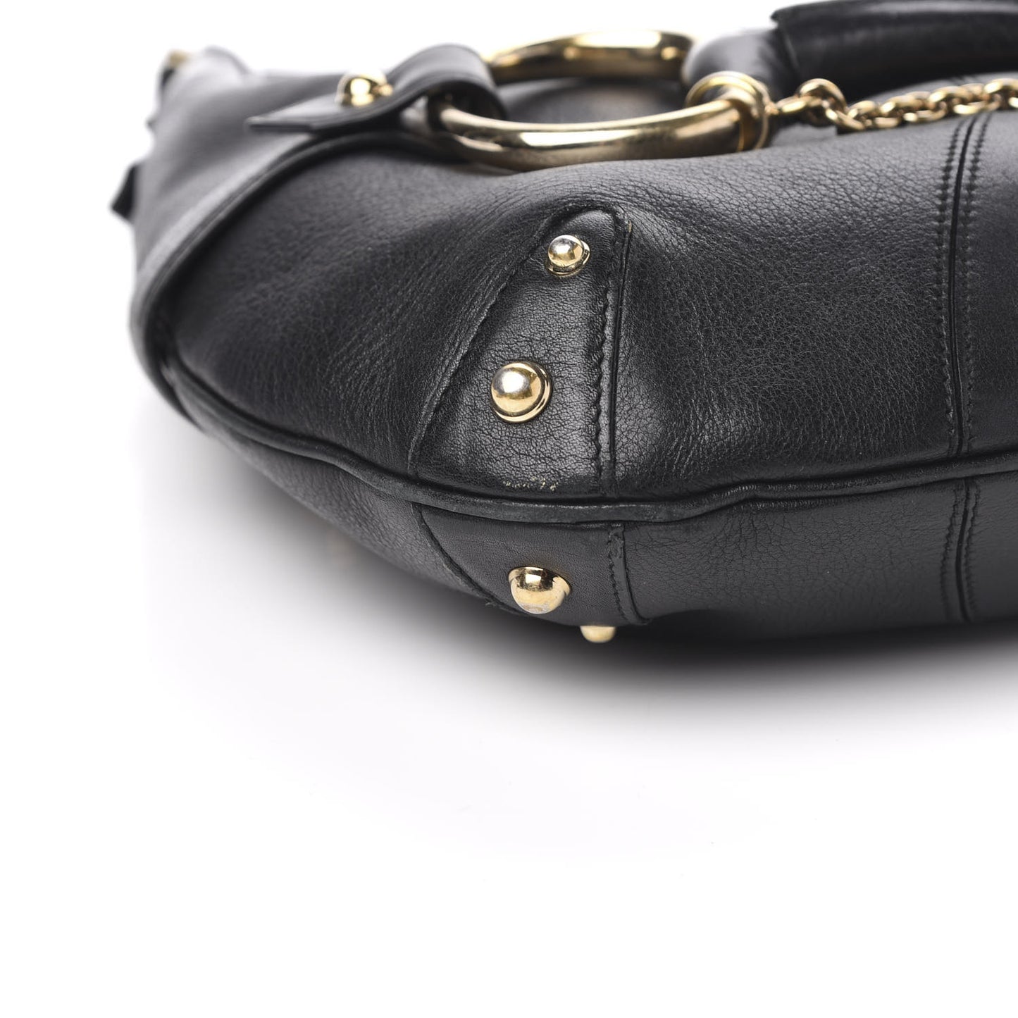 Calfskin Horsebit Chain Hobo Black