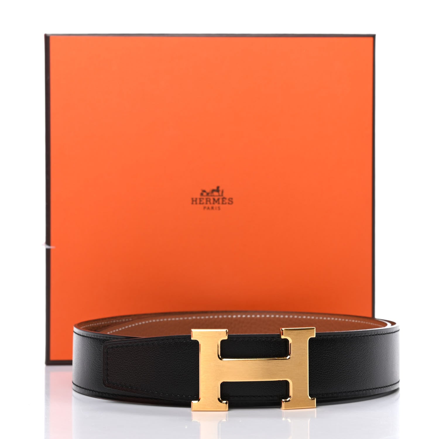 Hermes Box Togo 32mm H Belt 80 Black Gold 6 of 6