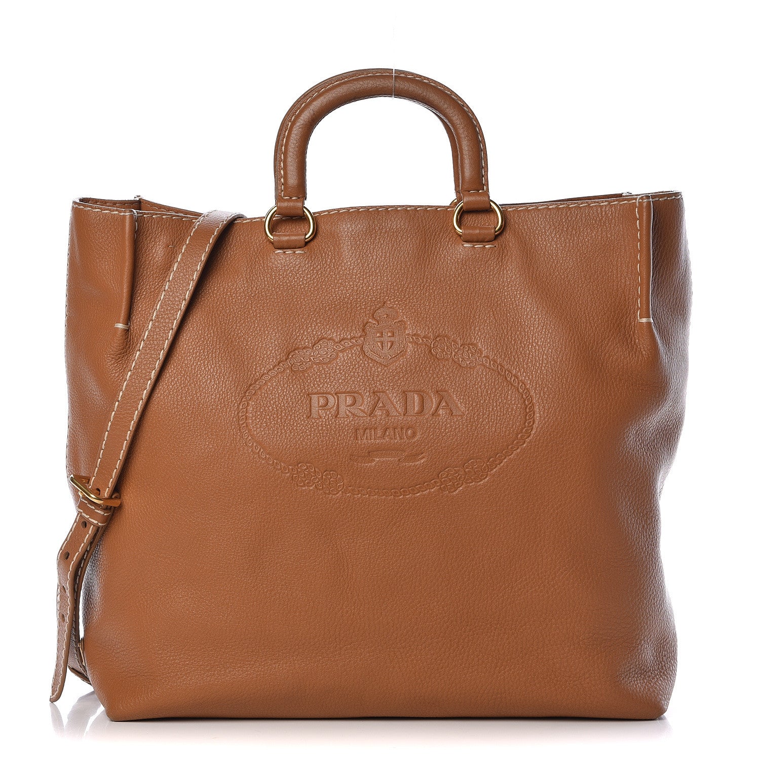 Prada Vitello Daino Logo Shopping Tote Cuoio 1 of 16