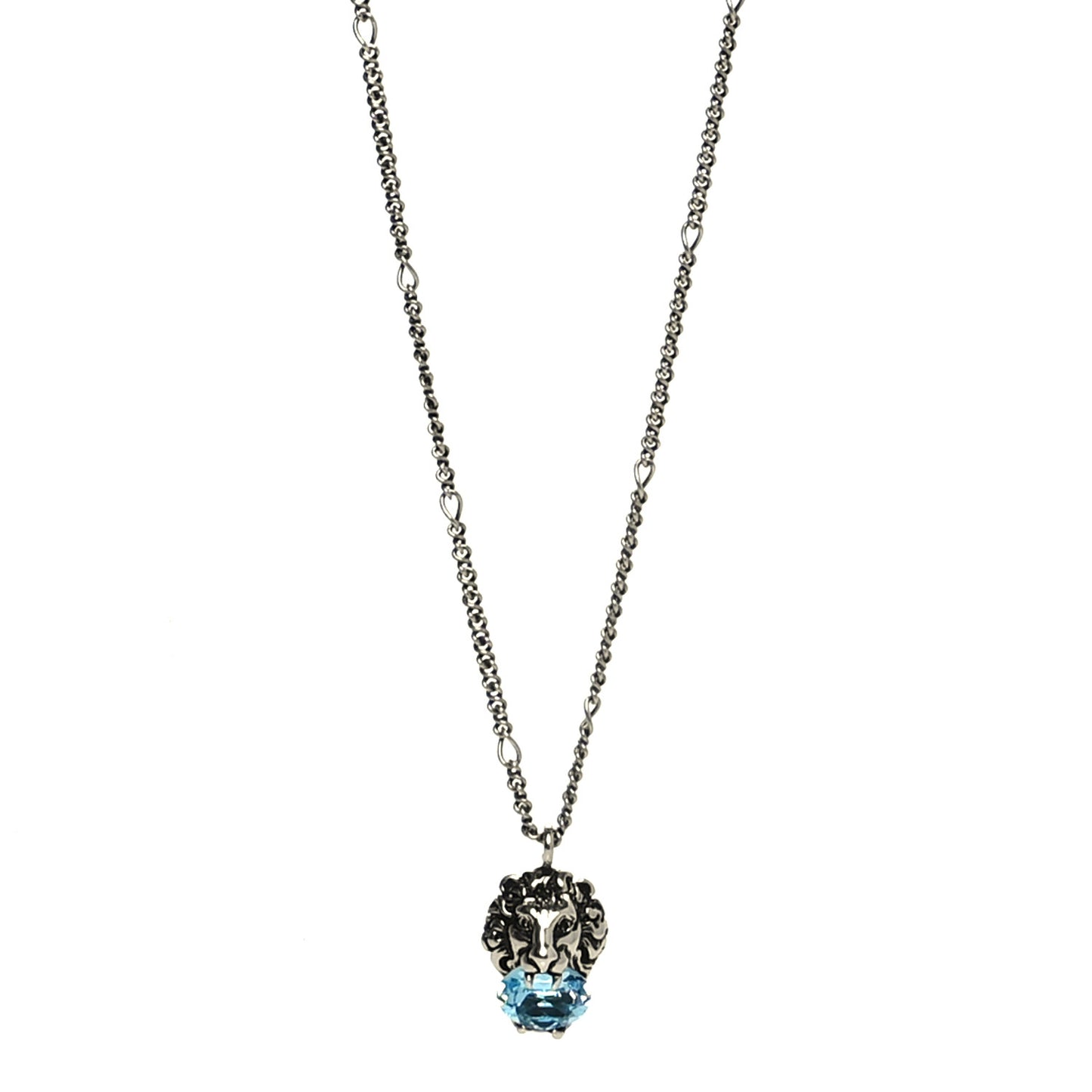 Metal Swarovski Crystal Lion Head Necklace Silver Blue