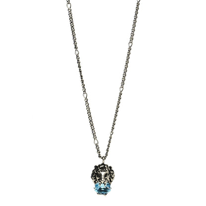 Gucci Metal Swarovski Crystal Lion Head Necklace Silver Blue 1 of 5