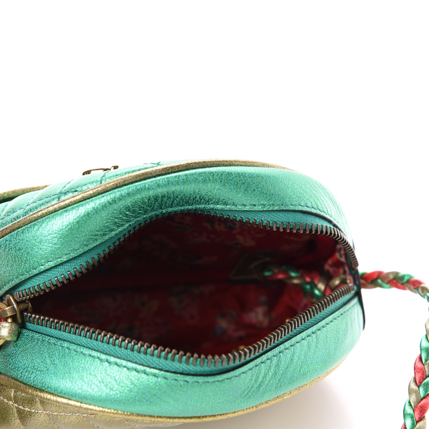 Gucci Laminated Nappa Trapuntata Mini Zumi Dome Shoulder Bag Rosso Jasmine Green Rame 5 of 10