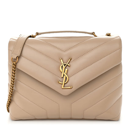 Saint Laurent Calfskin Y Quilted Monogram Small Loulou Chain Satchel Dark Beige 1 of 12