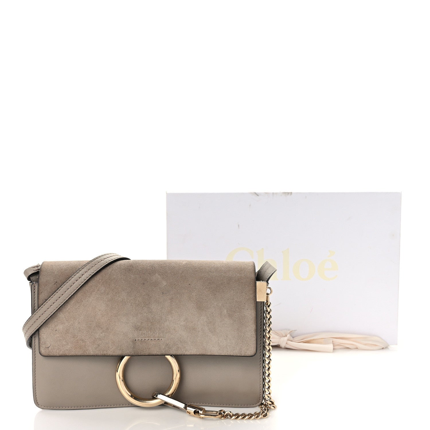 Chloe Suede Calfskin Small Faye Shoulder Bag Motty Grey 14 of 14