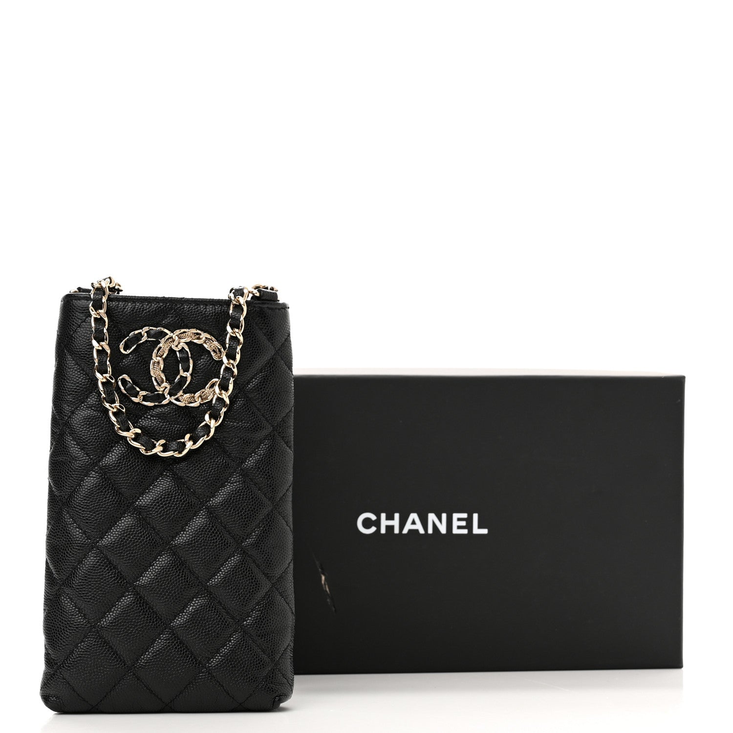 Chanel Caviar Quilted French New Wave Phone Holder With Chain Black 12 of 12