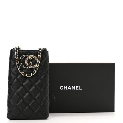 Chanel Caviar Quilted French New Wave Phone Holder With Chain Black 12 of 12