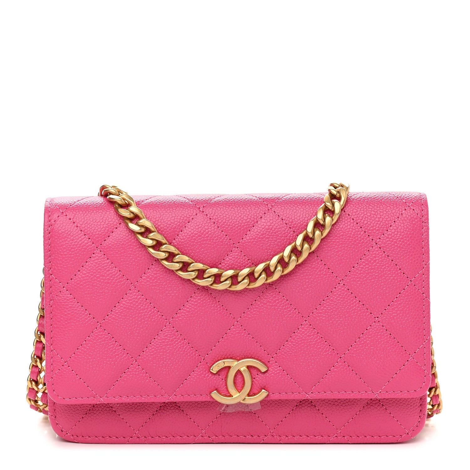 Chanel Shiny Caviar Quilted Chain Melody Wallet On Chain WOC Dark Pink 1 of 9