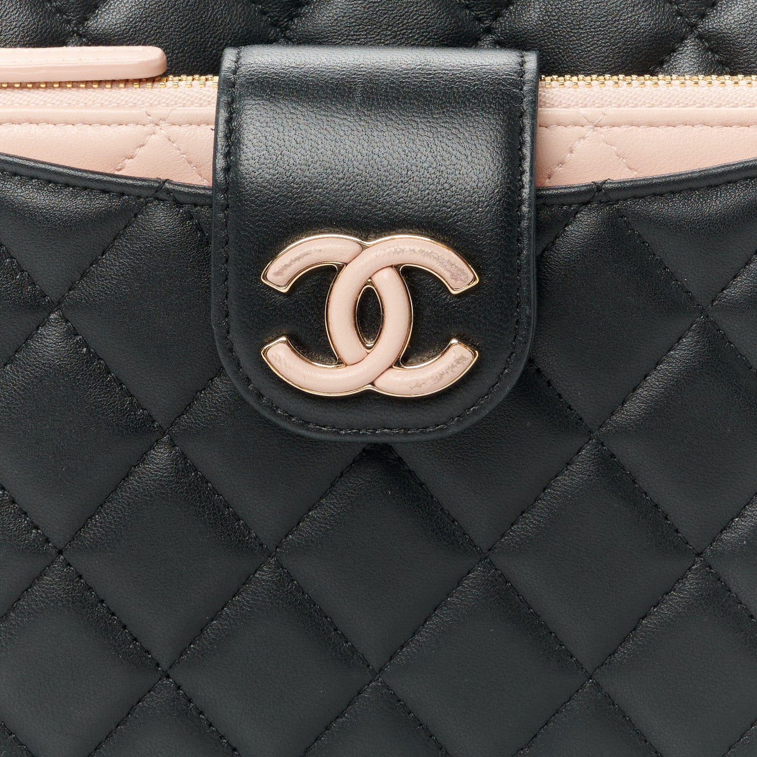 Chanel Lambskin Quilted Coco Mark Clutch Black Light Pink 12 of 13