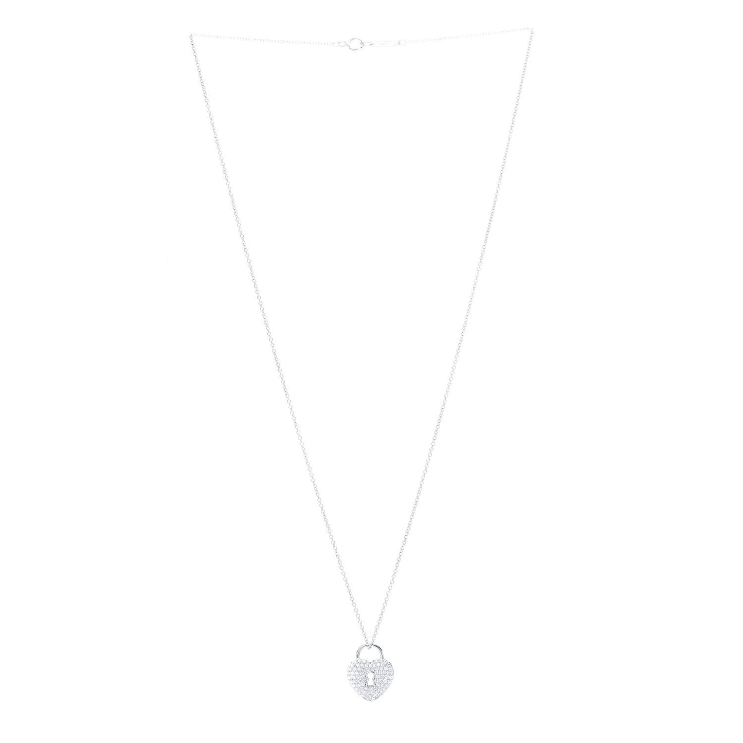 Platinum Diamond Small Heart Lock Pendant Necklace