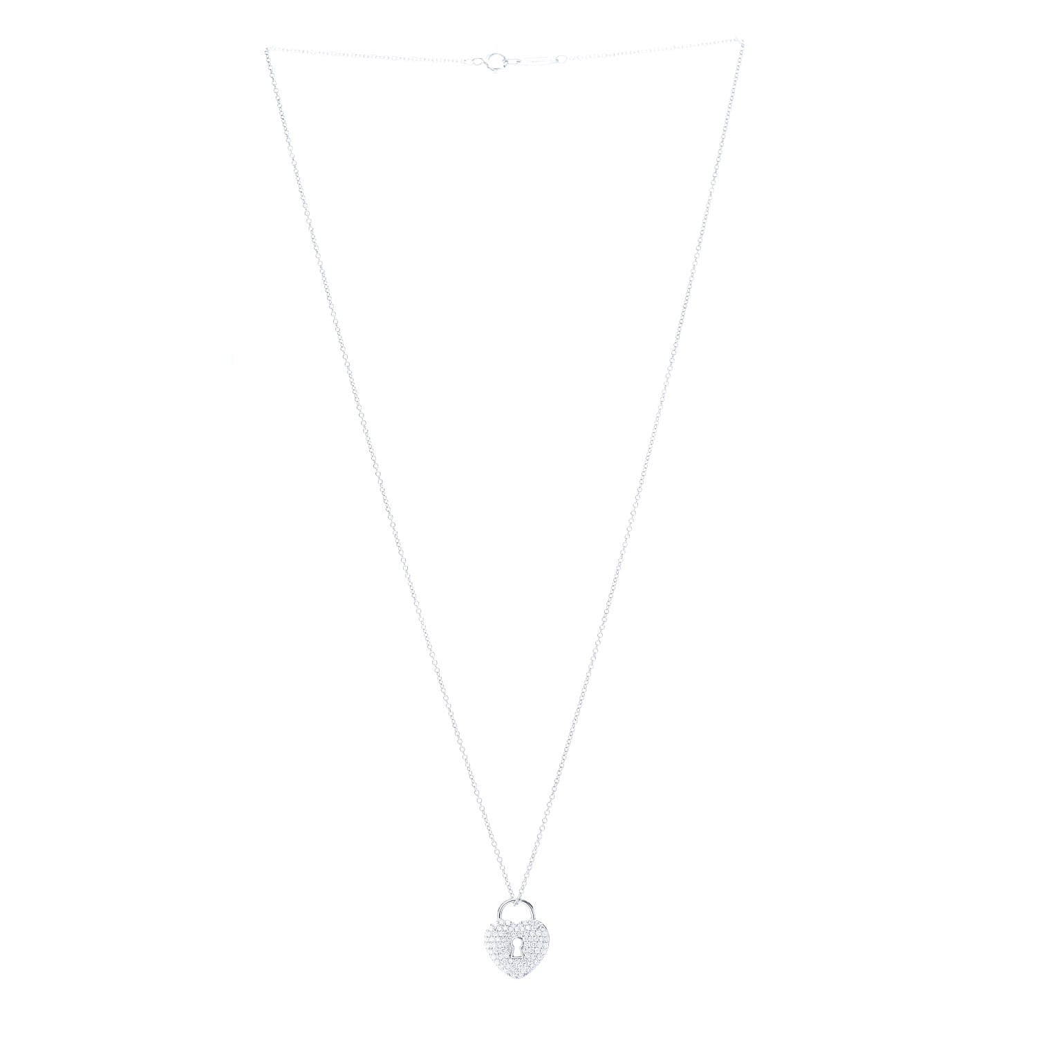 Tiffany Platinum Diamond Small Heart Lock Pendant Necklace 3 of 6